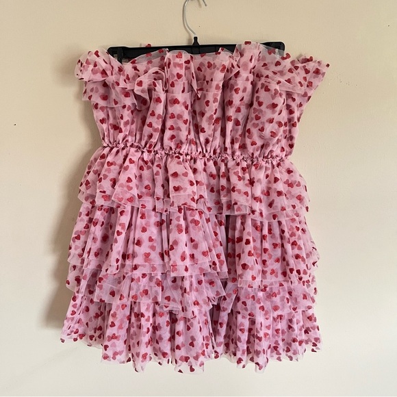 Mable Heartbreaker Strapless Pink Glitter Heart Ruffle Tulle Dress Medium - Picture 11 of 16